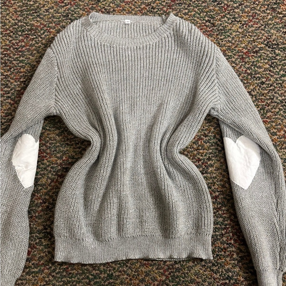 Gray Sweater with Heart Elbow Patches